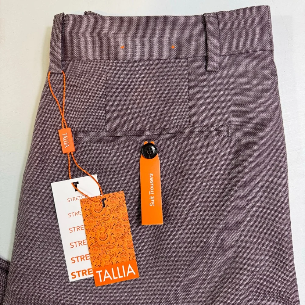 TALLIA Men's Slim-Fit Stretch Wool Blend Suit Dress Pants Berry Purple 30 x 30